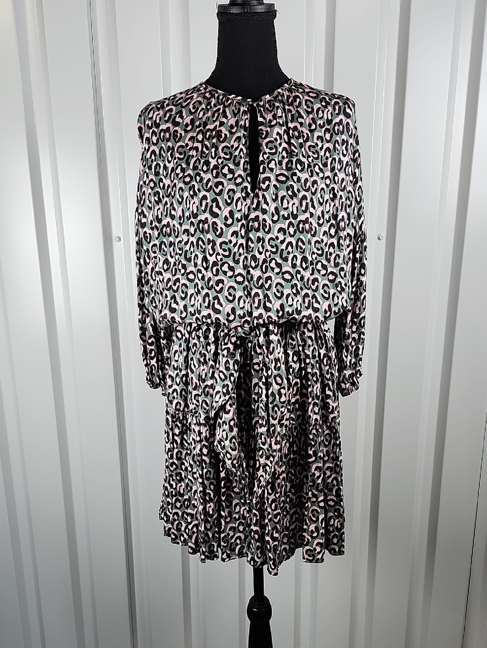 Finley Womens Coco Green Pink Black Leopard Print Blouson Mini Dress Size Small